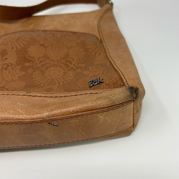 The Sak Lucia Crossbody Bag Womens Medium Tobacco Brown Floral Embossed Leather - Picture 4 of 11